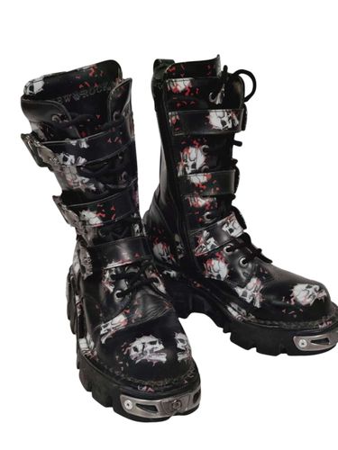 Chaussure gothique en cuir, "New Rock" modèle Reactor Skull, unisexe, taille 38, made in Spain - Label Emmaus - Modalova