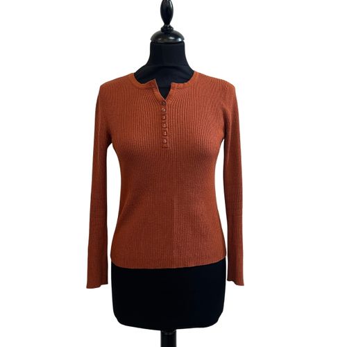 Pull fin côtelé à col tunisien brique - Taille 38 - Caroll - Modalova