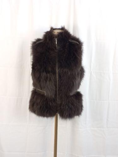 Blouson YVE SALOMON sans manche en fourrure et cuir taille 40 LO 62 LA epaules 40 flanc de renard - Label Emmaus - Modalova