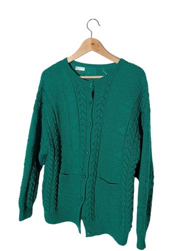 Gilet Retro en maille torsadée émeraude (V3825) - Label Emmaus - Modalova