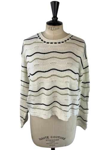 Riu Paris — Pull court en maille ajourée à rayures noires et lurex doré — / Noir / Doré — Neuf d'invendu Riu — Taille L (estimé) - Label Emmaus - Modalova
