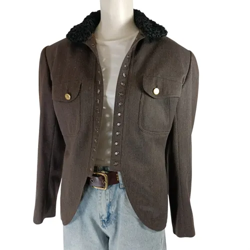 Veste taupe col fourrure synthétique style officier L estimé - Karl Lagerfeld - Modalova