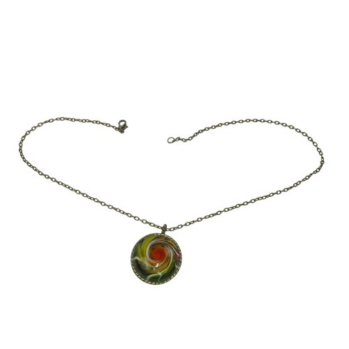 Collier art abstrait fluide vintage pendentif peinture acrylique coulée avec résine - Label Emmaus - Modalova
