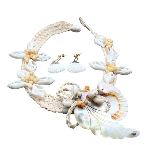 Collier paille tressé et coquillages boucles d'oreille - Label Emmaus - Modalova