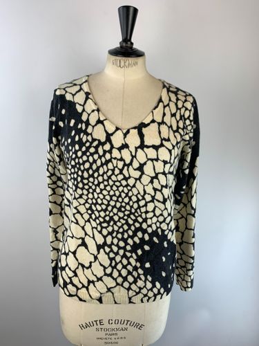 Riu Paris - Pull col V imprimé reptile - et crème - Taille M (estimé) - Label Emmaus - Modalova