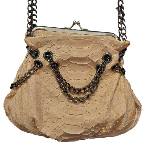Sac Pochette en Véritable Cuir de Python Carmin - Rose poudré // - Label Emmaus - Modalova