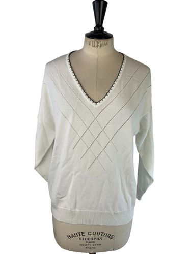 Riu Paris - Pull col V écru à détails ajourés - Taille M (estimé) - Label Emmaus - Modalova