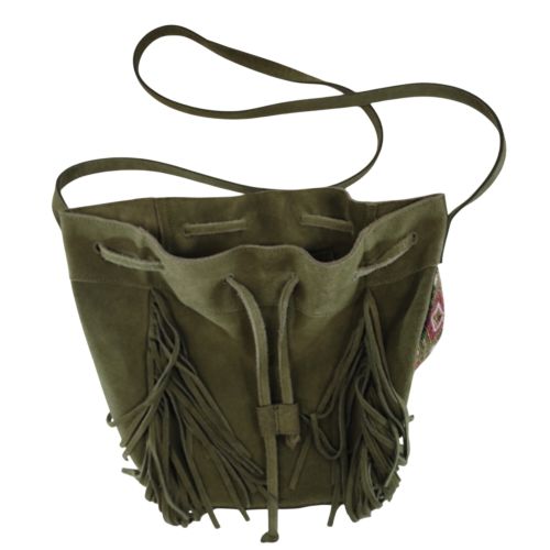 Sac bandoulière cuir bovin franges brodées - Elora - Modalova