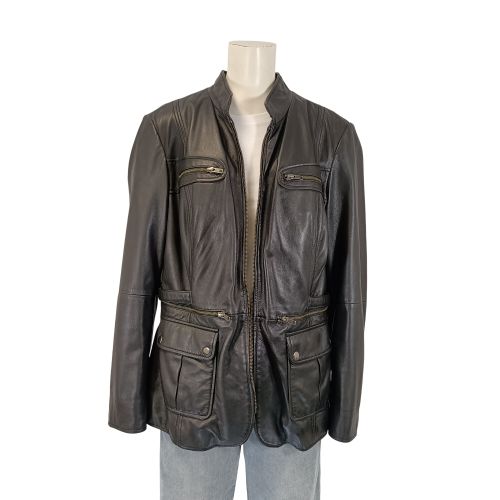 Veste en cuir BC homme style motard col montant multipoches zippée - Label Emmaus - Modalova