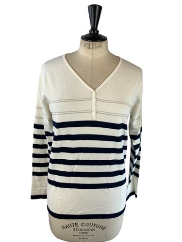 Riu Paris - Pull marinière col V boutonné & liserés métallisés - écru, bleu marine & doré - Neuf d'invendu Riu - Taille M (estimé) - Label Emmaus - Modalova