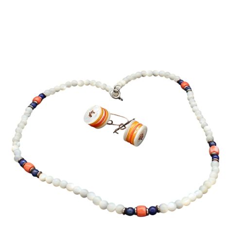 Collier boucles d'oreille nacre lapis-lazuli corail - Label Emmaus - Modalova