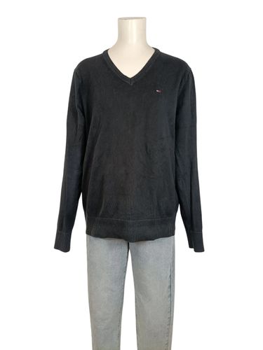 Pull Denim gris anthracite XL col V maille fine coton stretch - Tommy Hilfiger - Modalova