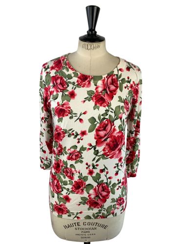 Pull fin imprimé floral rose — Écru, et vert — Taille S (estimé) - Label Emmaus - Modalova