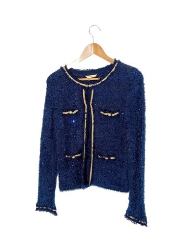 Gilet En Maille Duveteuse Sequins Marine (T6934) - Lulu Love - Modalova