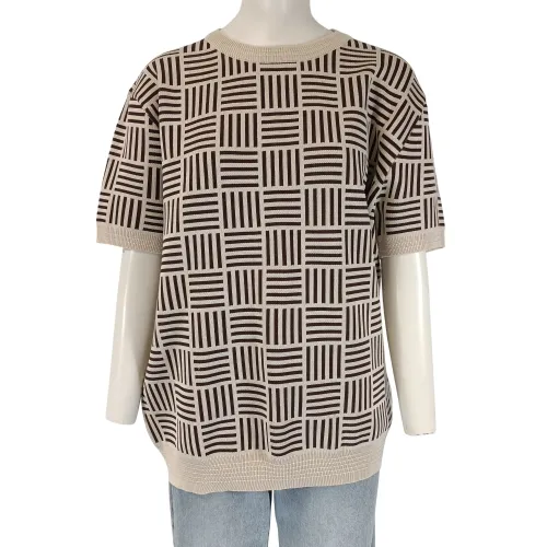 Pull tunique viscose nylon 4XL beige motif géométrique - Label Emmaus - Modalova