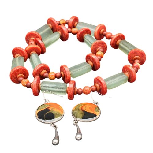 Collier gorgone et verre dépoli et boucles d'oreille - Label Emmaus - Modalova