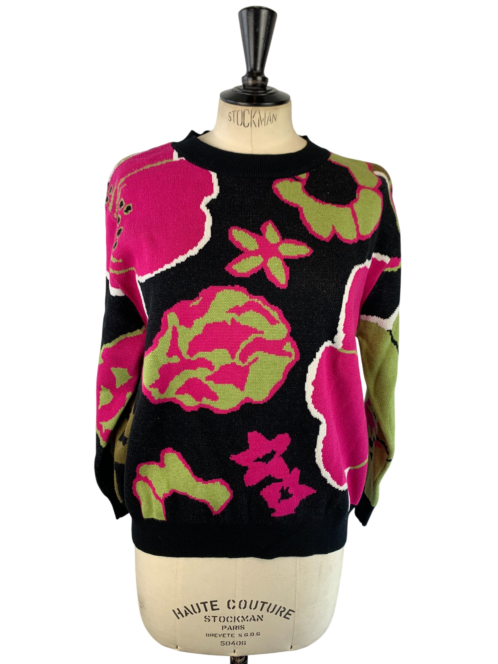 Riu Paris - Pull col rond jacquard floral grands motifs - , rose fuchsia et vert - Taille L (estimé) - Label Emmaus - Modalova