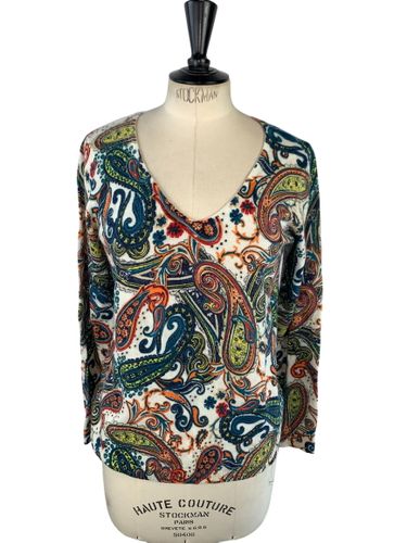 Riu Paris — Pull col V en maille imprimé cachemire — — Taille 1 (S / 36) — Neuf d'invendu - Label Emmaus - Modalova