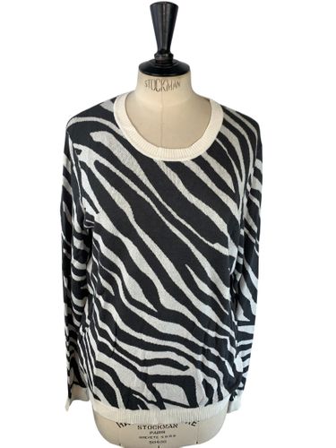 Riu Paris — Pull col rond en maille fine jacquard motif zèbre — Noir et — Neuf d'invendu Riu — Taille M (estimé) - Label Emmaus - Modalova