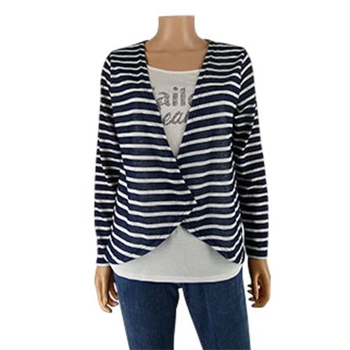 T-shirt bleu/ à rayures imprimé strass - Taille 2 - Bréal - Modalova