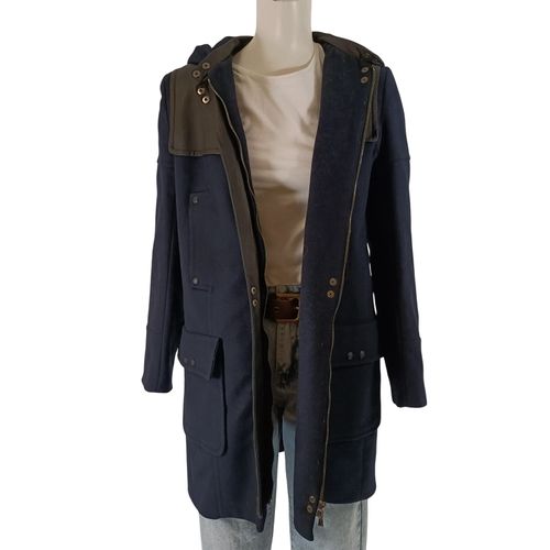 Manteau marine 80 % laine à capuche empiècements contrastants poches taille 38 - Zapa - Modalova