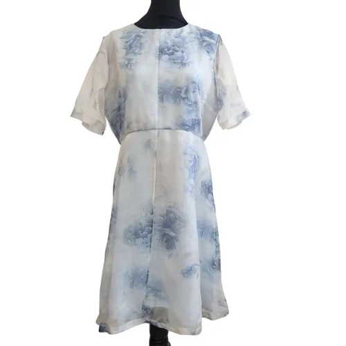 Robe florale ciel et blanche en soie – Caramelo – Taille 44 - Label Emmaus - Modalova