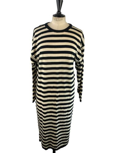 Pierre Demaret - Robe vintage longue en maille rayée style marinière - Noir & écru - Taille M (estimée) - Label Emmaus - Modalova