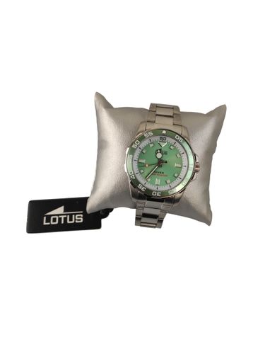 Lotus — Montre — Cadran vert eau & lunette verte, bracelet acier — Réf. 18937 — Neuf d'invendu avec coffret - Label Emmaus - Modalova