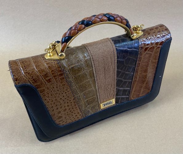 Sac à main vintage Folli en cuir et patchwork effet crocodile - Label Emmaus - Modalova