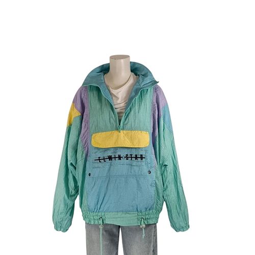 Veste coupe-vent vintage Road Runners XL pastel vert violet jaune 80s unisexe - Label Emmaus - Modalova