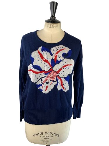 Riu Paris - Pull col rond motif fleur jacquard - marine - Taille M (estimé) - Label Emmaus - Modalova