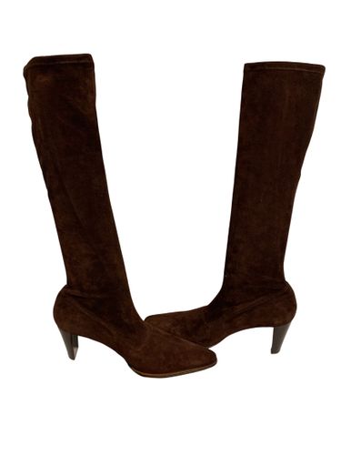 Stephane Kélian — Bottes chaussettes à talons en cuir suédé — chocolat — Pointure 38 (5 UK) — Fabriqué en France - Label Emmaus - Modalova