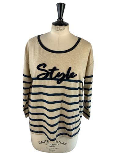 Riu Paris - Pull marinière écriture bouclette « Style » - chiné & bleu marine - Neuf d'invendu Riu - Taille 1 (S/M) - Label Emmaus - Modalova