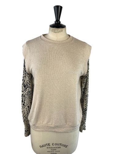 Ilda Fashion — Top bimatière manches imprimé léopard — et noir — Taille S / M (estimé) - Label Emmaus - Modalova