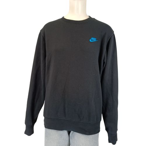 Sweat gris anthracite logo bleu turquoise col rond coton manches longues XS - Nike - Modalova