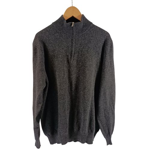 Pull long anthracite 100 % laine col zippé coudières taille M estimée - Benetton - Modalova