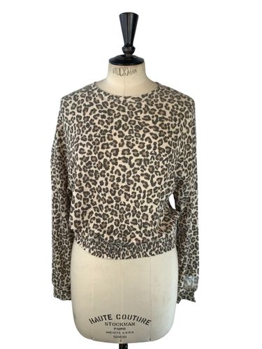 Ilda Fashion — Pull léger court en maille fine gaufrée à motif léopard — Beige, et noir — Taille M (estimé) - Label Emmaus - Modalova