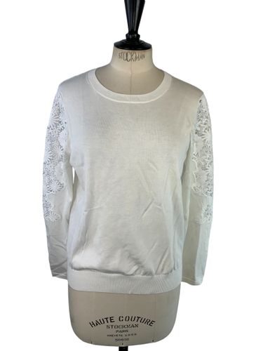 Riu Paris - Pull fin col rond empiècements dentelle guipure aux épaules — cassé — Taille M - Neuf d'invendu - Label Emmaus - Modalova