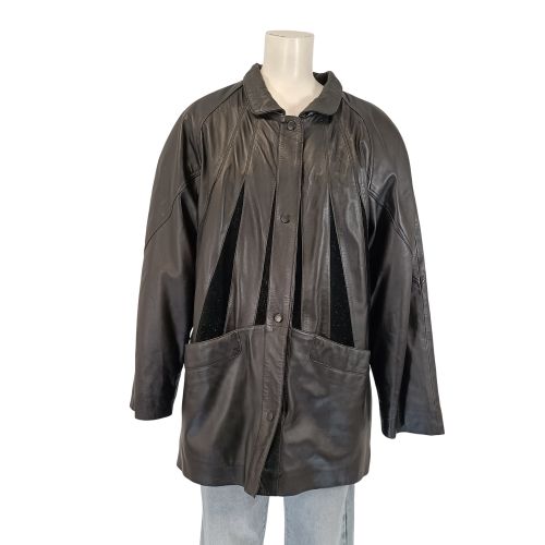 Veste longue en cuir véritable DAG LAVANE taille 42 – Vintage, plis et poches - Label Emmaus - Modalova