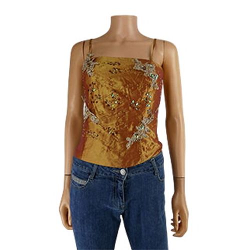 Top en satin /doré imprimé broderie florales - Envie - Taille M - Label Emmaus - Modalova