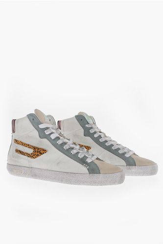 Leather and Suede S-LEROJI High Top Sneakers with Animal Det size 36 - Diesel - Modalova