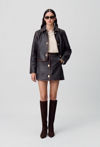 Jupe cuir trapèze courte - Claudie Pierlot - Modalova