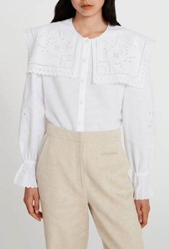 Chemise lin col brodé - Claudie Pierlot - Modalova