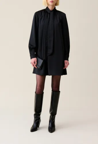Robe fluide col lavallière noir - Claudie Pierlot - Modalova