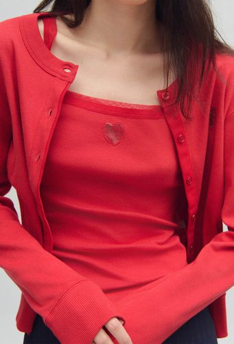 Top rouge en coton à caur dentelle - Claudie Pierlot - Modalova