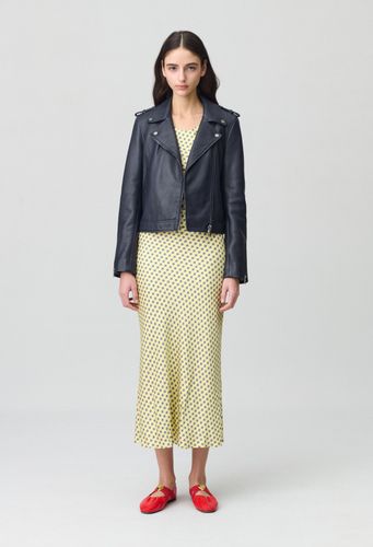 Veste cuir grainé bleu marine - Claudie Pierlot - Modalova