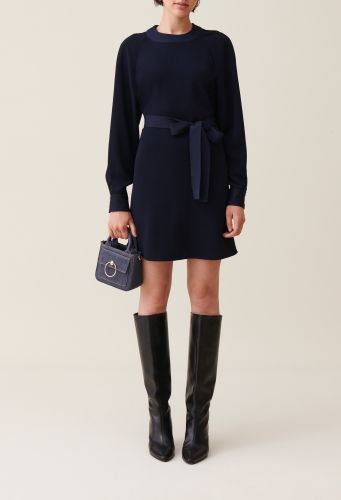 Robe babydoll ceinturée marine - Claudie Pierlot - Modalova