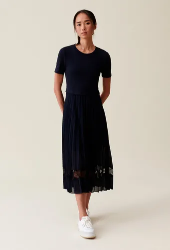 Robe midi bi-matière noire et marine - Claudie Pierlot - Modalova