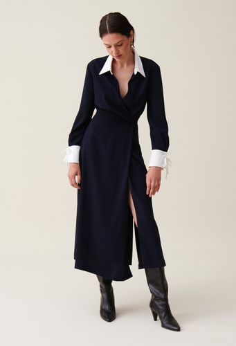 Robe longue fluide croisée marine - Claudie Pierlot - Modalova