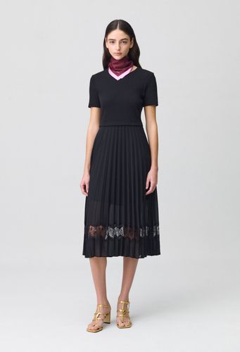 Robe midi Twist bi-matière noire - Claudie Pierlot - Modalova